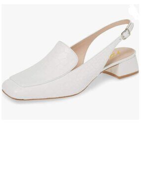 YDN White Square Toe Block Low Heels Slingback Formal Loafer Dressy Pump